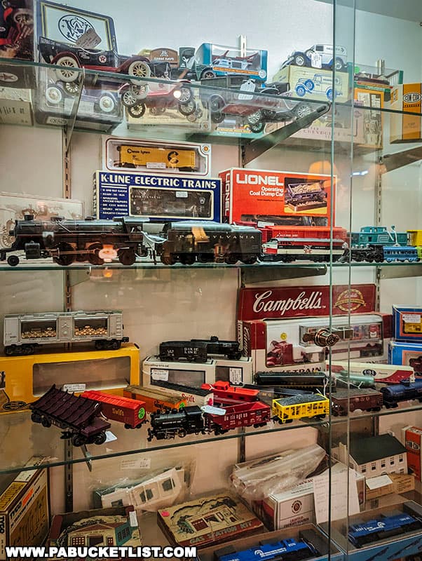 Vintage trains for sale at the Big Valley Antique Center in Mifflin County Pennsylvania.