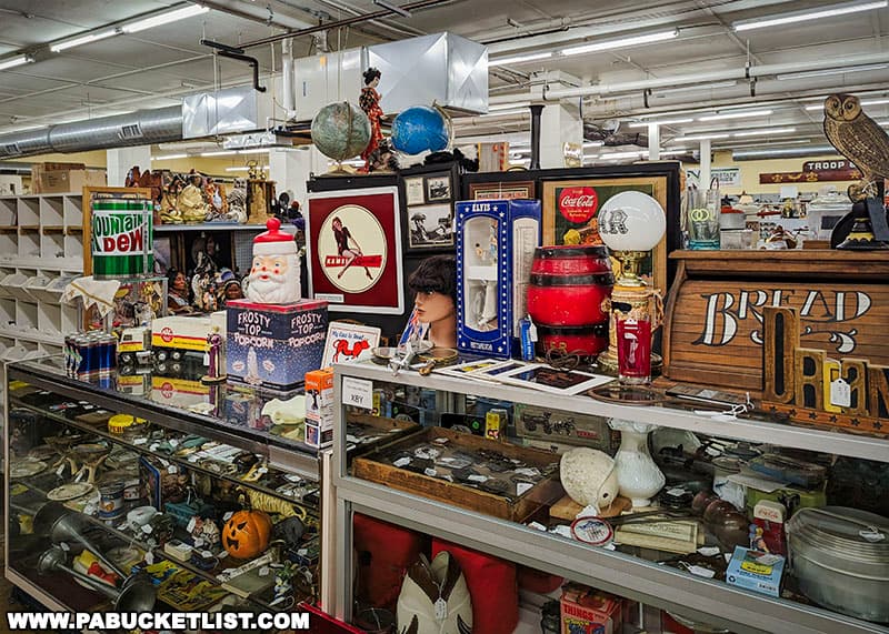 An eclectic array of antiques and collectibles at Bits of Time antique store in Bedford, Pennsylvania.