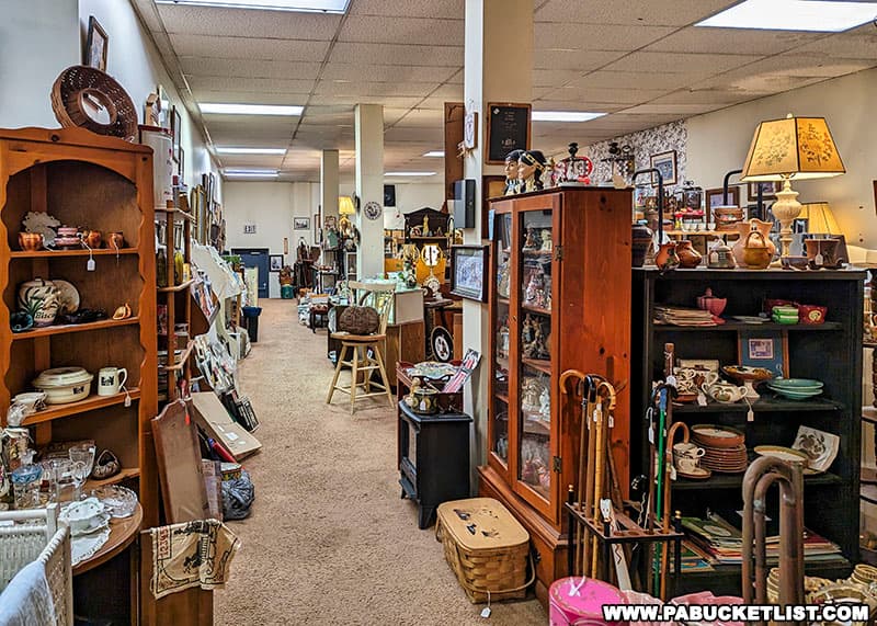 A few of the vendor booths on the first floor of I99 Antiques in Blair County Pennsylvania.