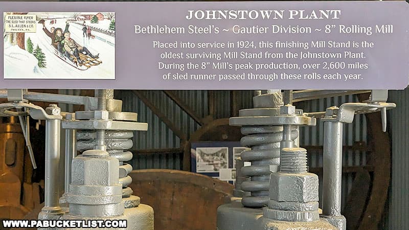 Sled runner exhibit at the Johnstown Heritage Discovery Center in Cambria County Pennsylvania.