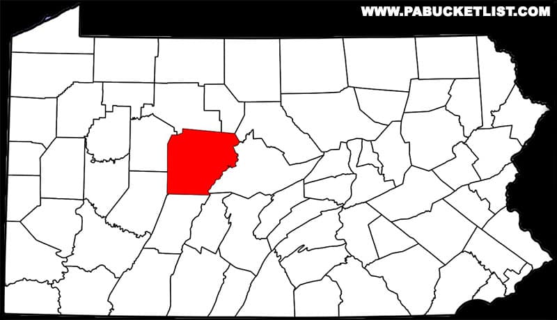 A map showing the location of Clearfield County in Pennsylvania.