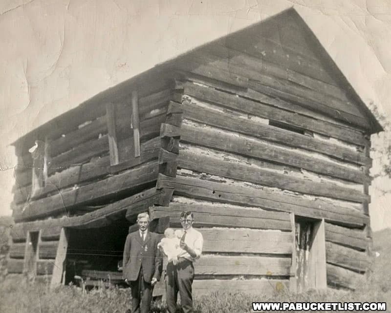 The original Bloody Knox Cabin in Clearfield County Pennsylvania as it appeared in the 1920s.