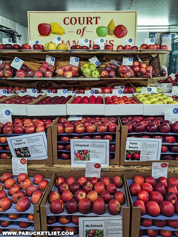Prize-winning apples on display at the Pennsylvania Farm Show in Harrisburg.