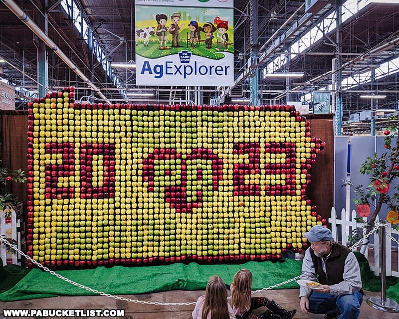 A state map made of apples on display at the Pennsylvania Farm Show in Harrisburg.