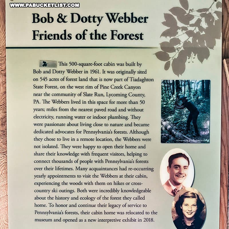 Bob and Dotty Webber exhibit at the Pennsylvania Lumber Museum in Potter County PA.