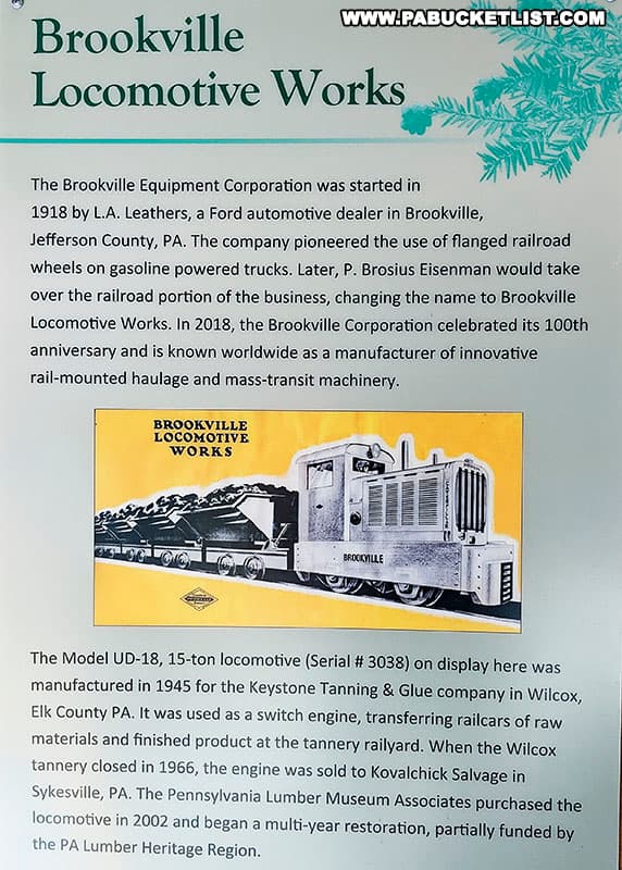Brookville Locomotive Works exhibit at the Pennsylvania Lumber Museum in Potter County PA.