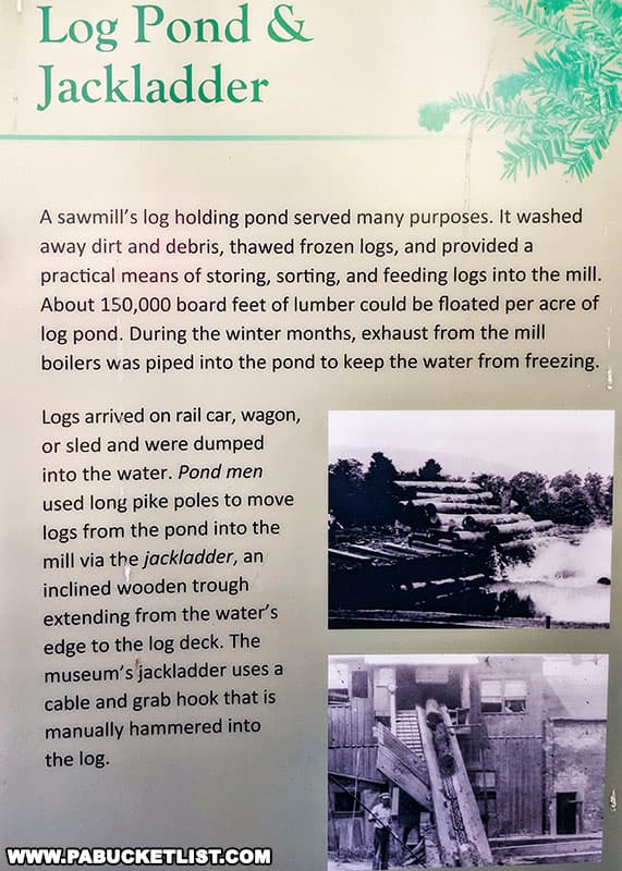 Log pond exhibit at the Pennsylvania Lumber Museum in Potter County PA.