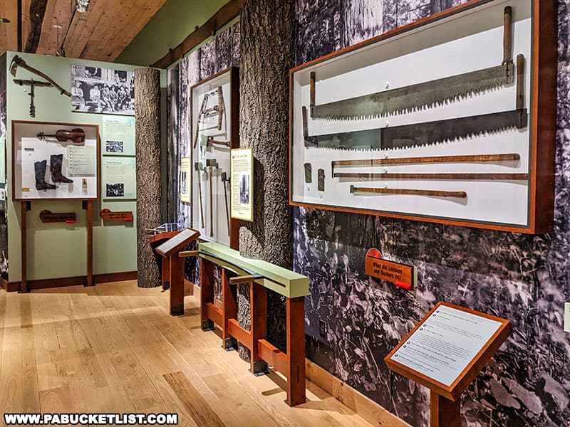 Early lumberjack tools exhibit at the Pennsylvania Lumber Museum in Potter County PA.