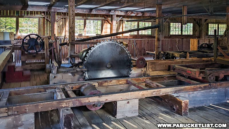 Inside the circular blade sawmill at the Pennsylvania Lumber Museum in Potter County PA.