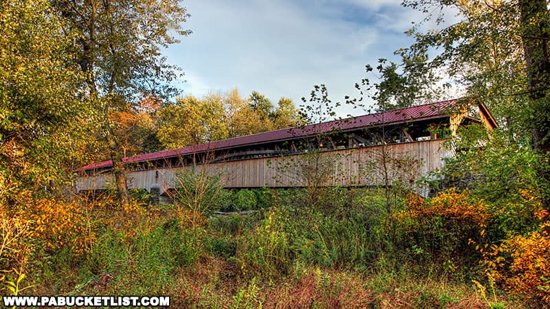 The Pomeroy Academia Covered Bridge in Juniata County is 278 feet in length and was refurbished in 2009.