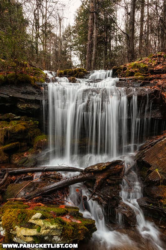 The upper tier of Porcupine Falls at Ricketts Glen State Park is roughly eight feet tall.