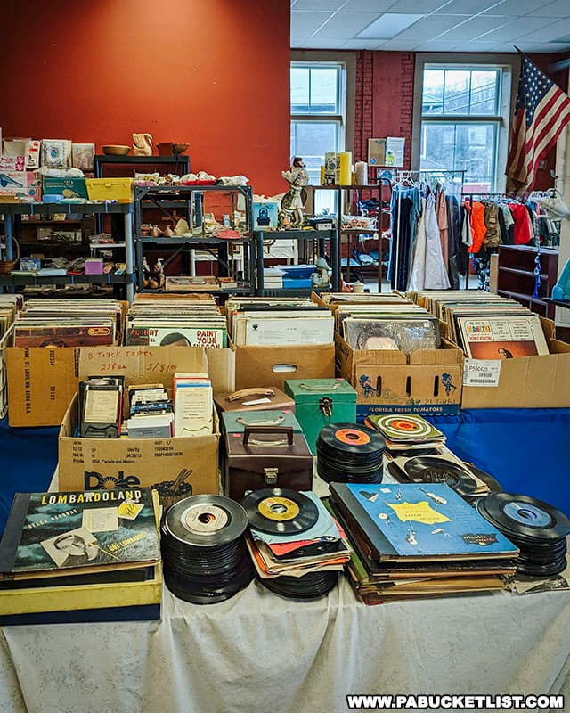 Vintage vinyl records for sale at The Stuff Store in Curwensville Pennsylvania.