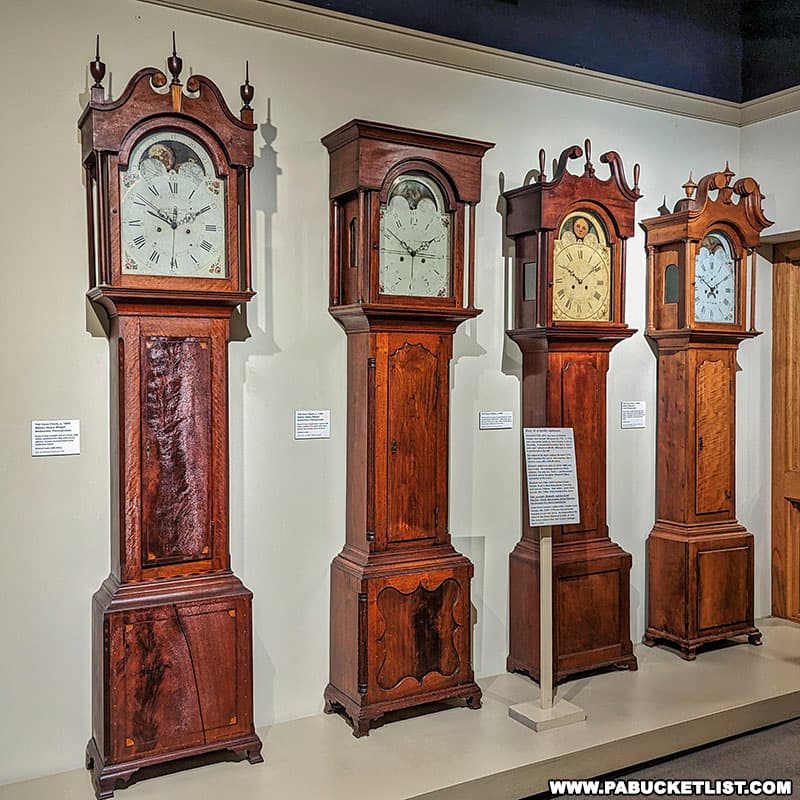 Locally-made tall case clocks at the York County Historical Society Museum in York PA.