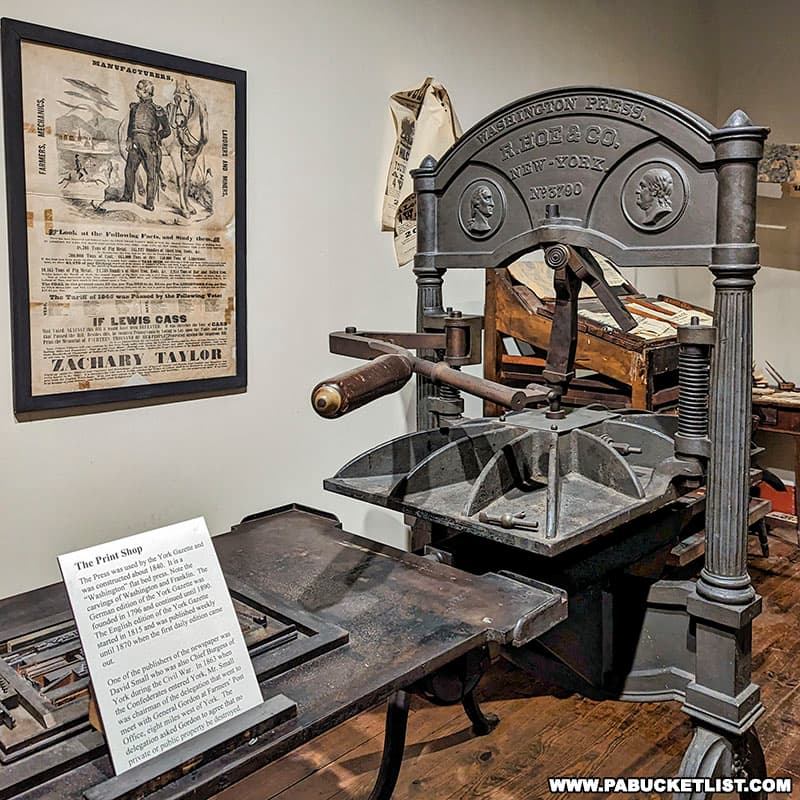 Print shop along the Street of Shops exhibit at the York County Historical Society Museum in York PA.