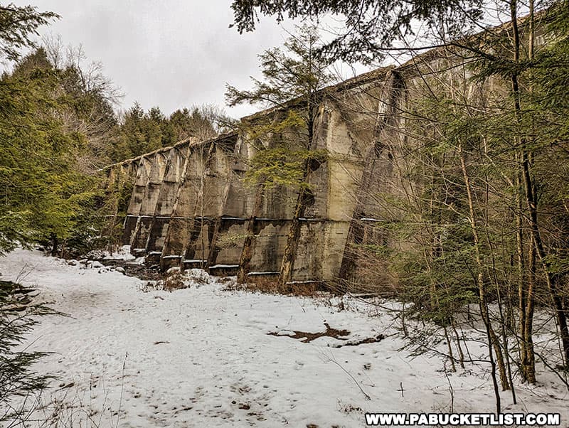 The abandoned Lake Leigh Dam at Ricketts Glen State Park was constructed with the intention of generating hydroelectric power.