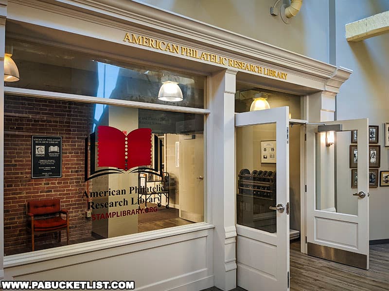 Entrance to the research library portion of the American Philatelic Center in Bellefonte Pennsylvania.