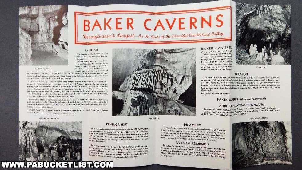 A travel brochure from the Baker Caverns era of Black-Coffey Caverns.