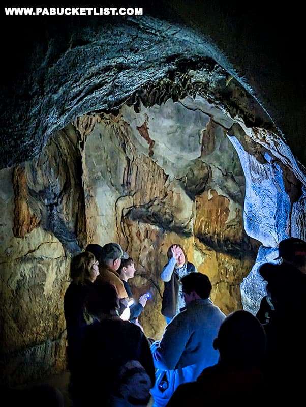 Tours of Black-Coffey Caverns are conducted entirely by flashlight.