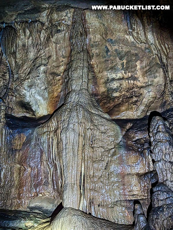 A beautiful flowstone formation inside Black-Coffey Caverns in Franklin County Pennsylvania.