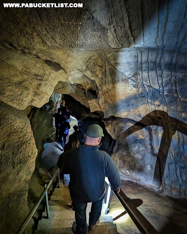 The original concrete stairway built in 1932 still serves as the access into Black-Coffey Caverns.