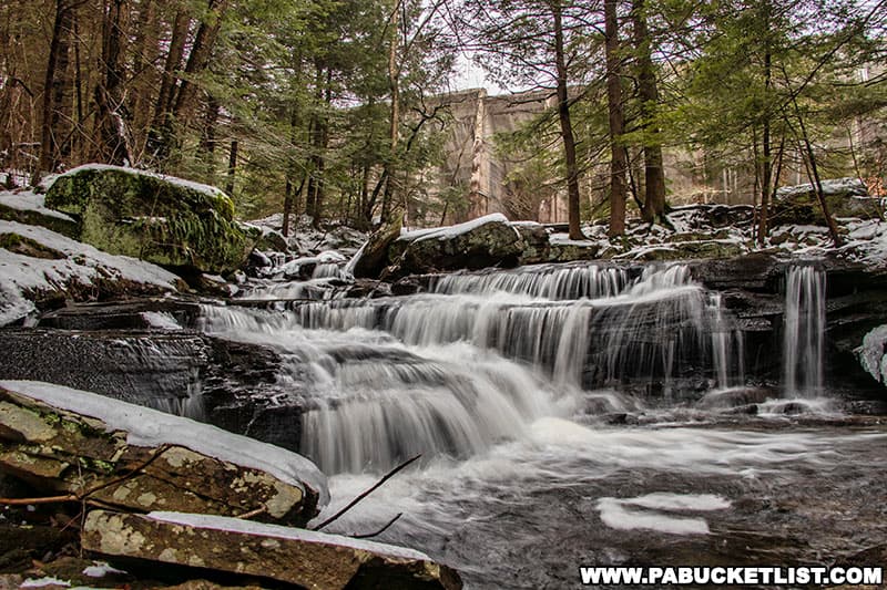 A small cascade on Kitchen Creek immediately below the abandoned Lake Leigh Dam at Ricketts Glen State Park,