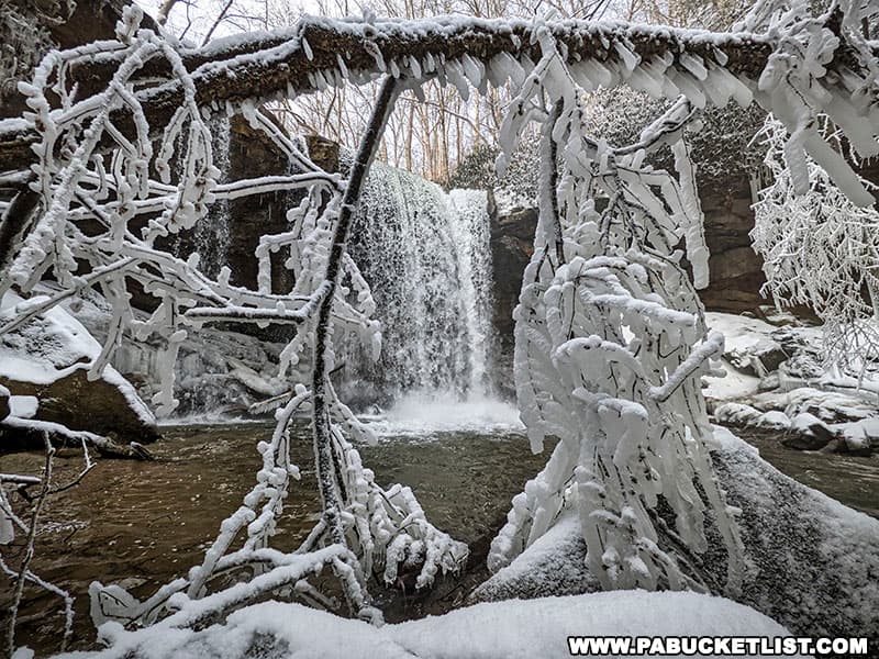 Cucumber Falls at Ohiopyle State Park during Winterfest in 2022.