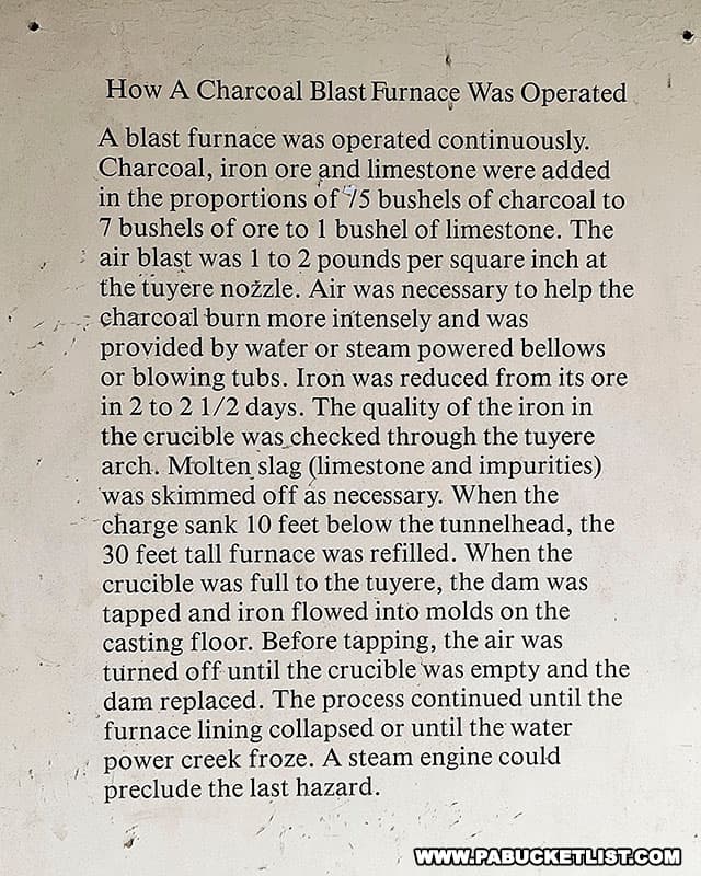 Information on how a charcoal blast furnace like the one at Eagle Ironworks at Curtin Village operated.