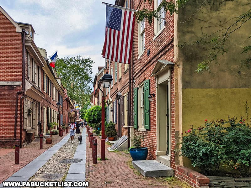 Elfreth's Alley is a residential neighborhood in Philadelphia with houses built between the 1720s and the 1830s.