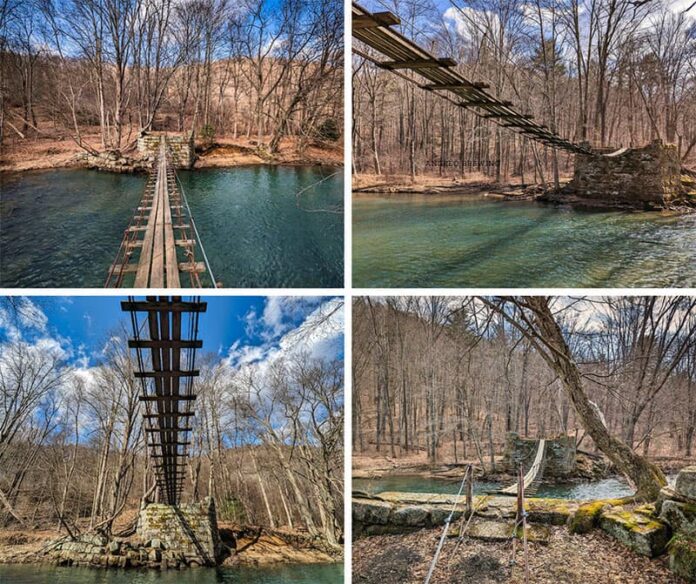 Exploring the Blue Rock Swinging Bridge in Elk County Pennsylvania.