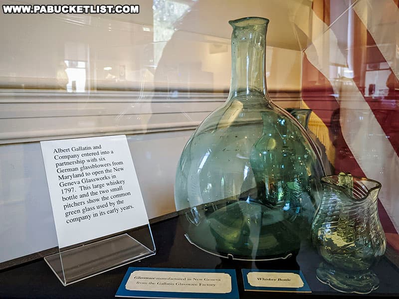 Examples of glassware made at Albert Gallatin's glass factory, on display at Friendship Hill.