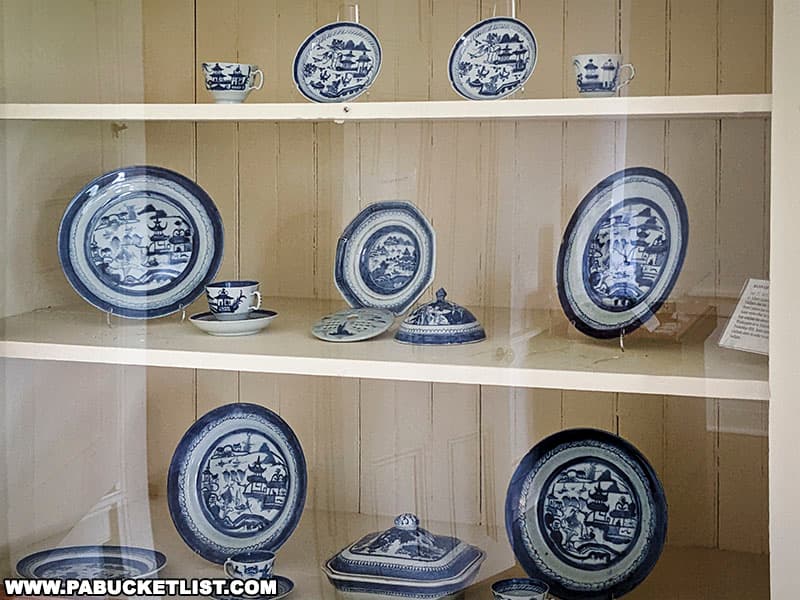 Fine china for the time period on display at the Friendship Hill historic site.