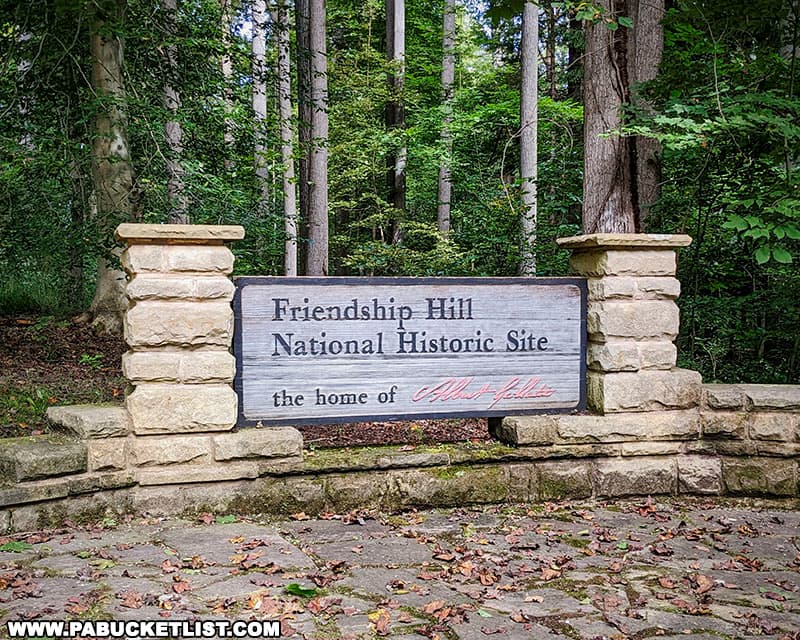 Friendship Hill National Historic Site sign near the entrance to the property.