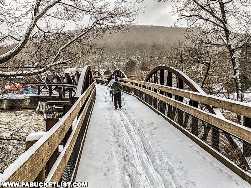 Cross-country skiing on the Great Allegheny Passage at Ohiopyle State Park during Winterfest in 2022.