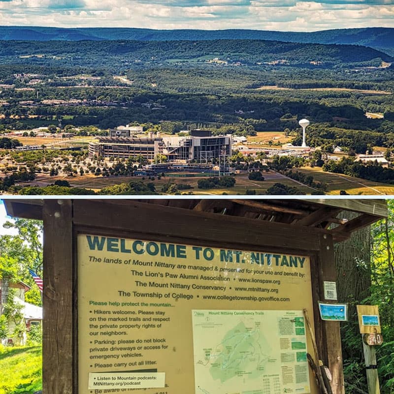 There are 7 named overlooks along the 8 miles of maintained trails on Mount Nittany,