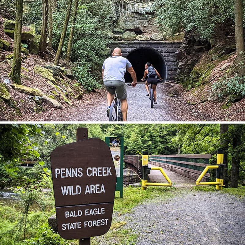 The Penns Creek Rail trail is both a hiking and biking trail near State College.