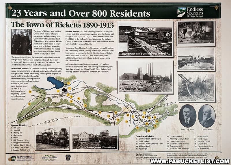 The lumber town of Ricketts existed for 23 years just north of what is now Ricketts Glen State Park.