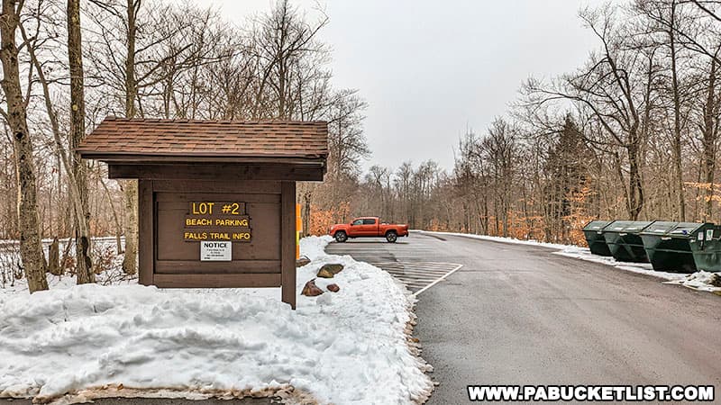 Parking area for the hike to the abandoned Lake Leigh Dam at Ricketts Glen State Park.
