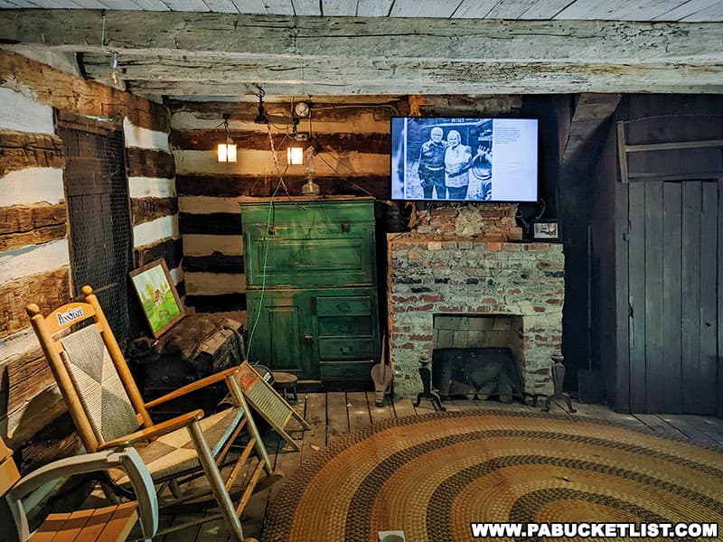 Inside the 1789 Cabin where the Ira Wood Story video plays.