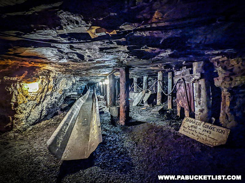 Mining methods in the 1930s and 1949s displayed underground in the Tour-Ed coal mine near Pittsburgh Pennsylvania.