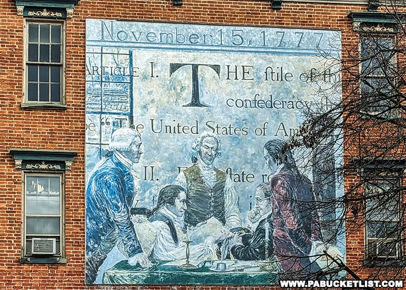 A mural depicting the signing of the Articles of Confederation in York in November 1777.