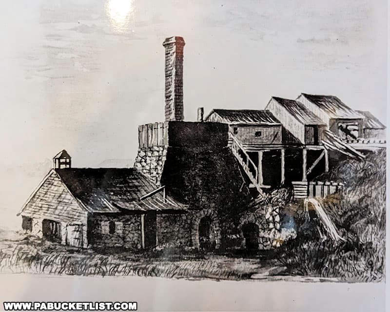 Sketch of the Alleghany Furnace near the Baker Mansion in Altoona Pennsylvania.