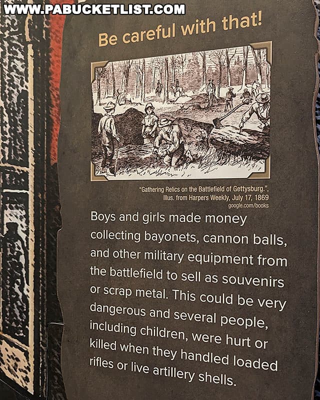 Exhibit about children gathering relics on the battlefield at the Children of Gettysburg 1863 museum in Gettysburg Pennsylvania.