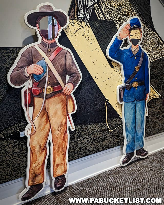 Union and Confederate uniforms exhibit at the Children of Gettysburg 1863 museum in Gettysburg Pennsylvania.