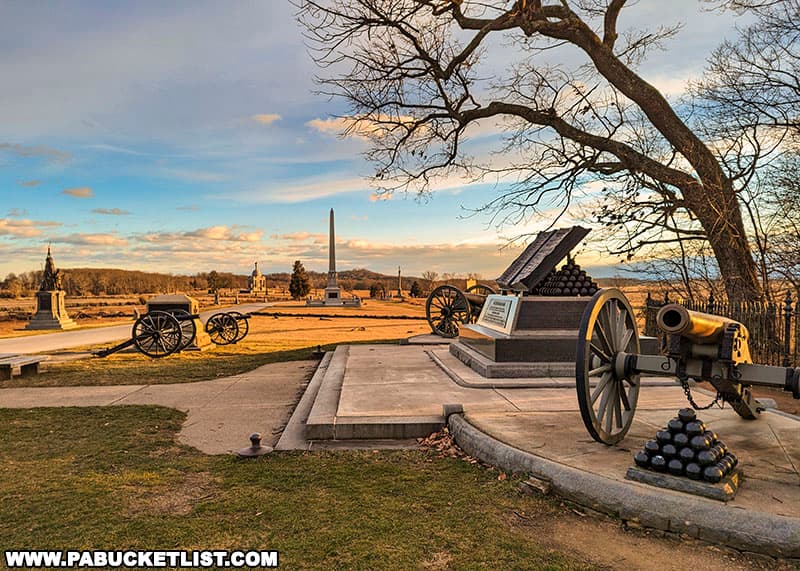 Monument denoting the "high water mark" of the Confederacy along Cemetery Ridge on the Gettysburg battlefield.