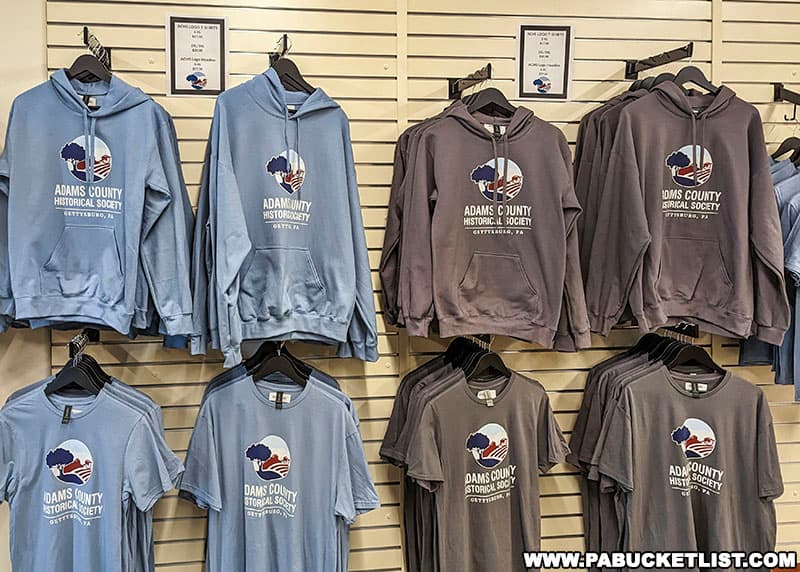 Adams County Historical Society t-shirts and hoodies for sale at the Gettysburg Beyond the Battle Museum.