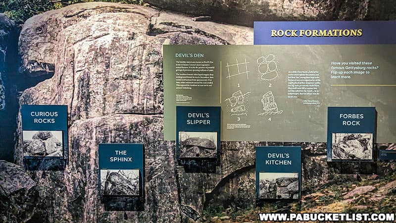 Natural History exhibit about Devil's Den at the Gettysburg Beyond the Battle Museum in Gettysburg Pennsylvania.