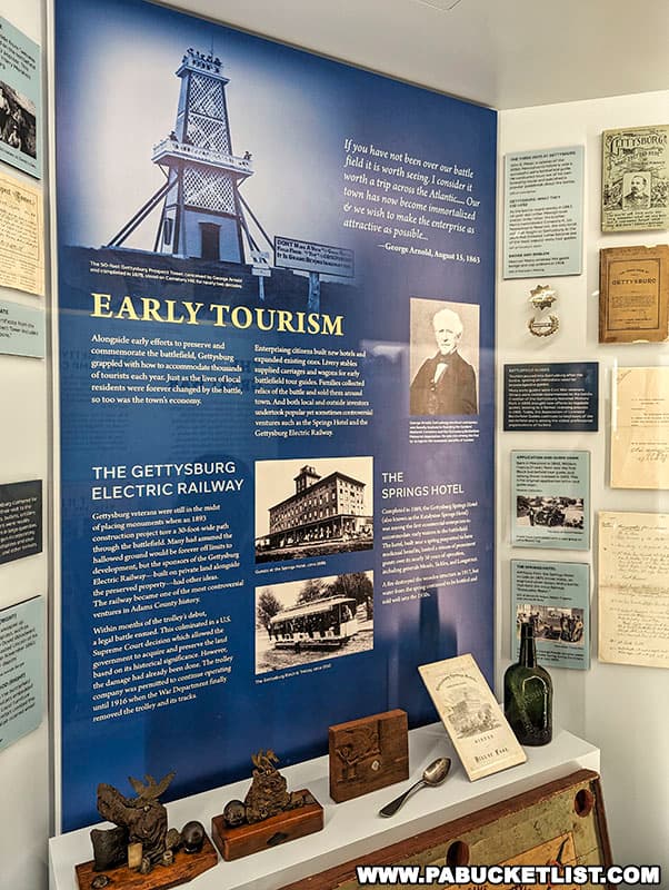 Early tourism exhibit at the Gettysburg Beyond the Battle Museum in Gettysburg Pennsylvania.