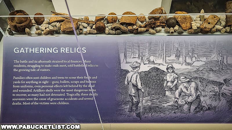An exhibit related to locals gathering battlefield relics at the Gettysburg Beyond the Battle Museum in Gettysburg Pennsylvania.