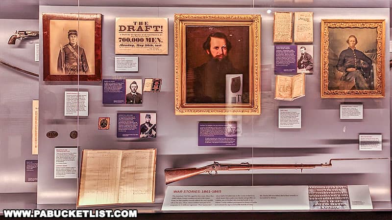 Civil War artifacts on display at the Gettysburg Beyond the Battle Museum in Gettysburg Pennsylvania.