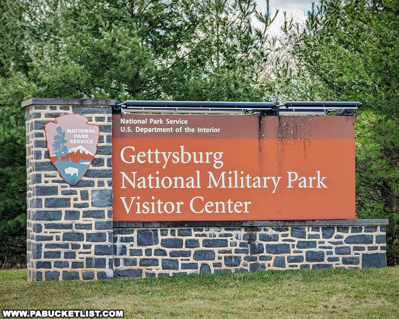 Sign near the entrance to the Gettysburg National Military Park Visitor Center.